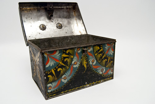 Rare Berlinware Early American Paint Decorated Document Box Blue Ground Connecticut Rare Berlinware Early American Paint Decorated Document Box Blue Ground Connecticut