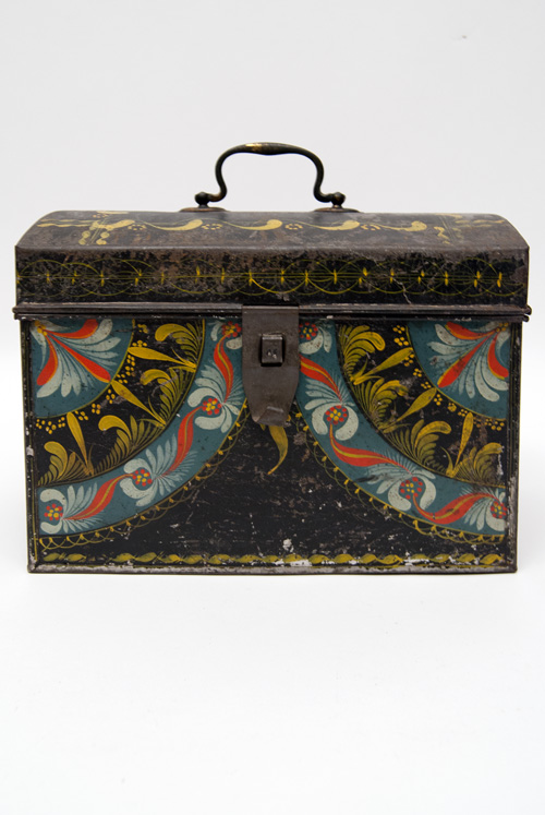 Rare Berlinware Early American Paint Decorated Document Box Blue Ground Connecticut Rare Berlinware Early American Paint Decorated Document Box Blue Ground Connecticut