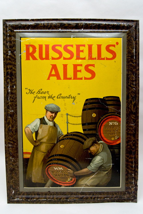 Antique Advertising Tin Sign for Russells Ales Beer from the Country Antique Advertising Tin Sign for Russells Ales Beer from the Country