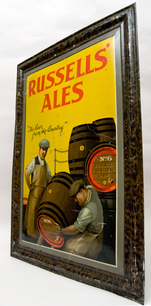 Antique Advertising Tin Sign for Russells Ales Beer from the Country Antique Advertising Tin Sign for Russells Ales Beer from the Country