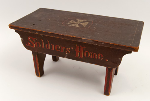 Antique Folk Art Patriotic Americana Civil War Footstool Original Paint Surface Decoration Red Brown Gold Antique Folk Art Patriotic Americana Civil War Footstool Original Paint Surface Decoration Red Brown Gold