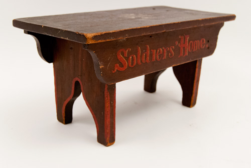 Antique Folk Art Patriotic Americana Civil War Footstool Original Paint Surface Decoration Red Brown Gold Antique Folk Art Patriotic Americana Civil War Footstool Original Paint Surface Decoration Red Brown Gold
