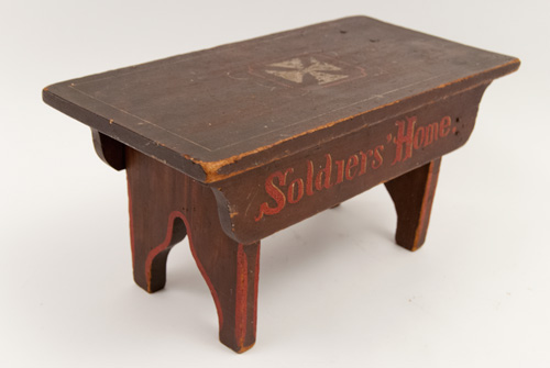Antique Folk Art Patriotic Americana Civil War Footstool Original Paint Surface Decoration Red Brown Gold Antique Folk Art Patriotic Americana Civil War Footstool Original Paint Surface Decoration Red Brown Gold