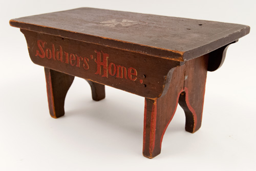 Antique Folk Art Patriotic Americana Civil War Footstool Original Paint Surface Decoration Red Brown Gold Antique Folk Art Patriotic Americana Civil War Footstool Original Paint Surface Decoration Red Brown Gold