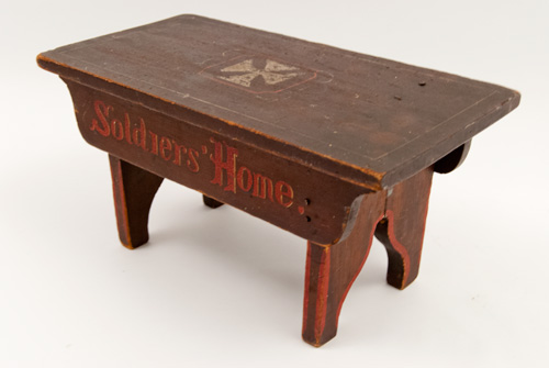 Antique Folk Art Patriotic Americana Civil War Footstool Original Paint Surface Decoration Red Brown Gold Antique Folk Art Patriotic Americana Civil War Footstool Original Paint Surface Decoration Red Brown Gold