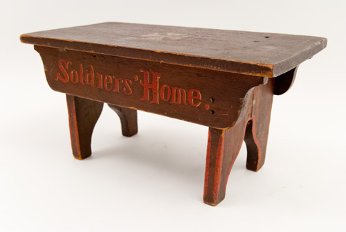 Antique Folk Art Patriotic Americana Civil War Footstool Original Paint Surface Decoration Red Brown Gold Antique Folk Art Patriotic Americana Civil War Footstool Original Paint Surface Decoration Red Brown Gold