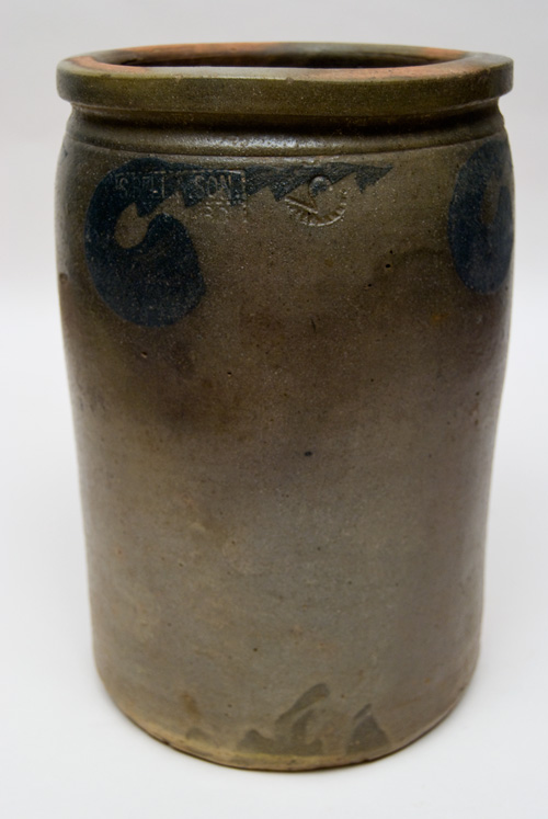 Antique American Shenandoah Valley Strasburg Virginia Solomon Bell Son Two Gallon Freehand Storage Jar Antique American Shenandoah Valley Strasburg Virginia Solomon Bell Son Two Gallon Freehand Storage Jar