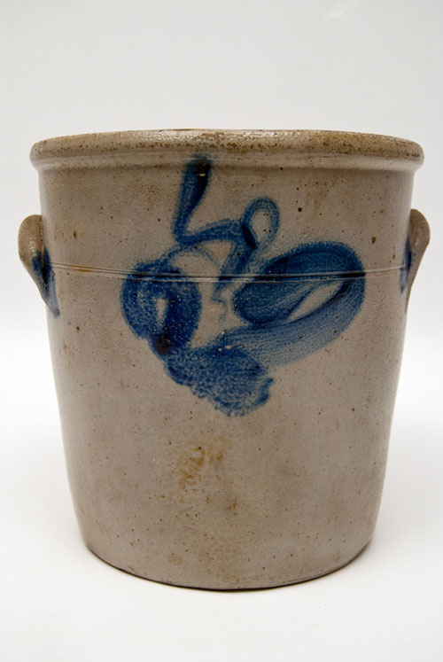 Blue Decorated Stoneware Jar with Cobalt Floral Spray and Canted Sides Blue Decorated Stoneware Jar with Cobalt Floral Spray and Canted Sides