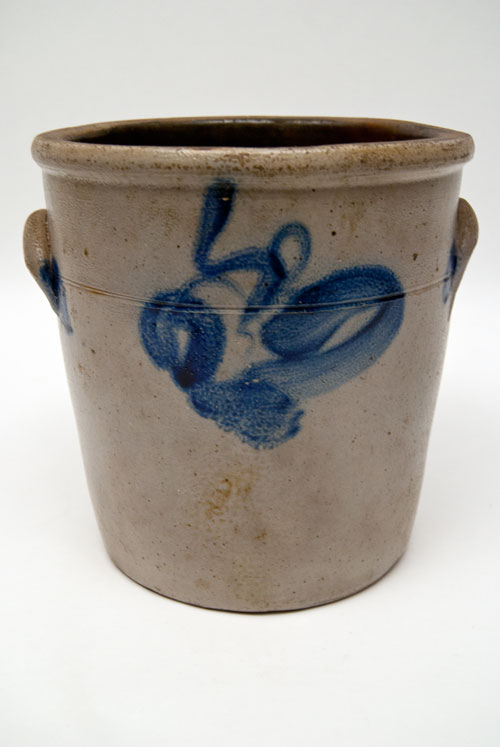 Blue Decorated Stoneware Jar with Cobalt Floral Spray and Canted Sides Blue Decorated Stoneware Jar with Cobalt Floral Spray and Canted Sides