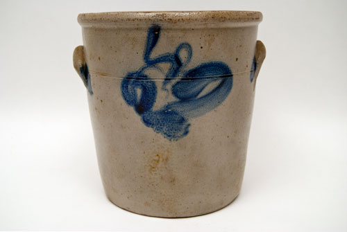 Blue Decorated Stoneware Jar with Cobalt Floral Spray and Canted Sides Blue Decorated Stoneware Jar with Cobalt Floral Spray and Canted Sides
