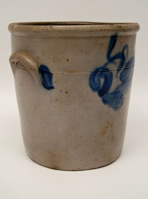 Blue Decorated Stoneware Jar with Cobalt Floral Spray and Canted Sides Blue Decorated Stoneware Jar with Cobalt Floral Spray and Canted Sides
