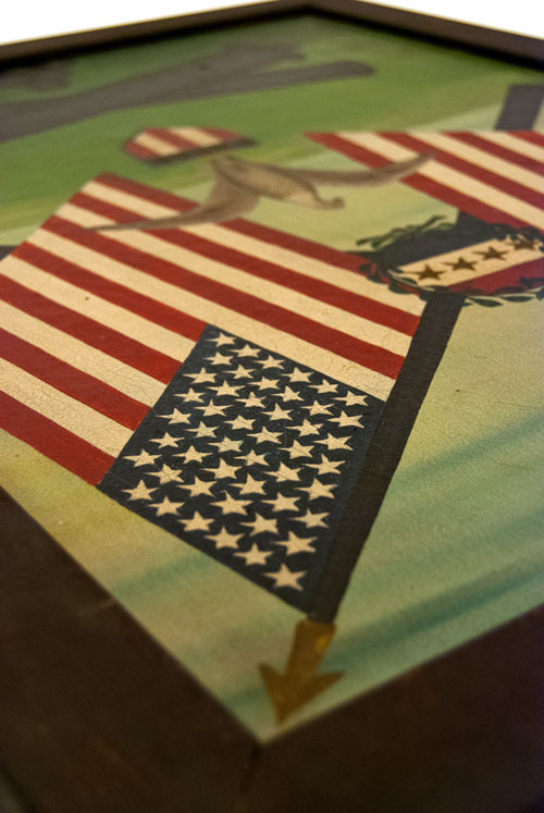 Patriotic GAR Oil on Canvas with Eagle, Flags, and Cannons: Antique American Folk Art Painting
Patriotic GAR Oil on Canvas with Eagle, Flags, and Cannons: Antique American Folk Art Painting