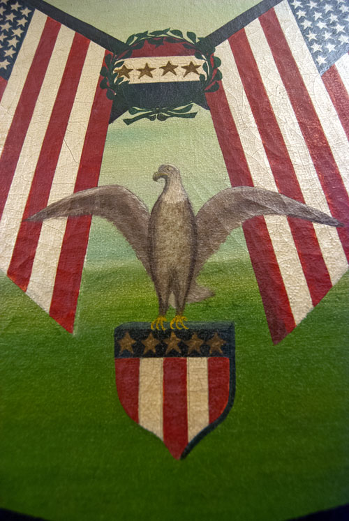 Patriotic GAR Oil on Canvas with Eagle, Flags, and Cannons: Antique American Folk Art Painting
Patriotic GAR Oil on Canvas with Eagle, Flags, and Cannons: Antique American Folk Art Painting