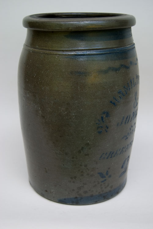 Hamilton and Jones Cobalt Decorated Early American Antique Stoneware For Sale: Salt Glazed Blue Stencil and Freehand Crock Greensboro Pennsylvania Hamilton and Jones Cobalt Decorated Early American Antique Stoneware For Sale: Salt Glazed Blue Stencil and Freehand Crock Greensboro Pennsylvania