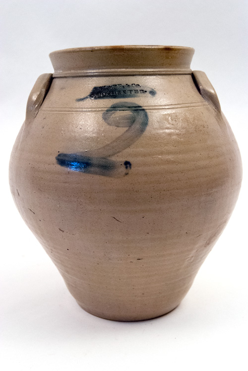 Early 19th Century Stoneware Ovoid Blue Decorated New York Jar Marked Clark Early 19th Century Stoneware Ovoid Blue Decorated New York Jar Marked Clark