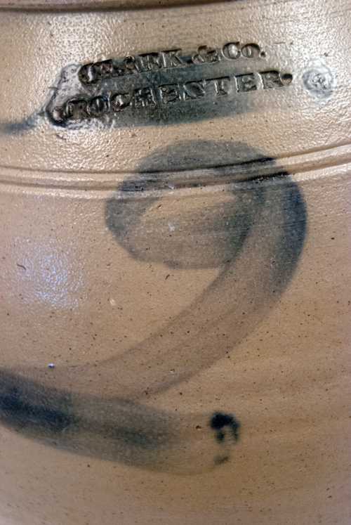 Early 19th Century Stoneware Ovoid Blue Decorated New York Jar Marked Clark Early 19th Century Stoneware Ovoid Blue Decorated New York Jar Marked Clark