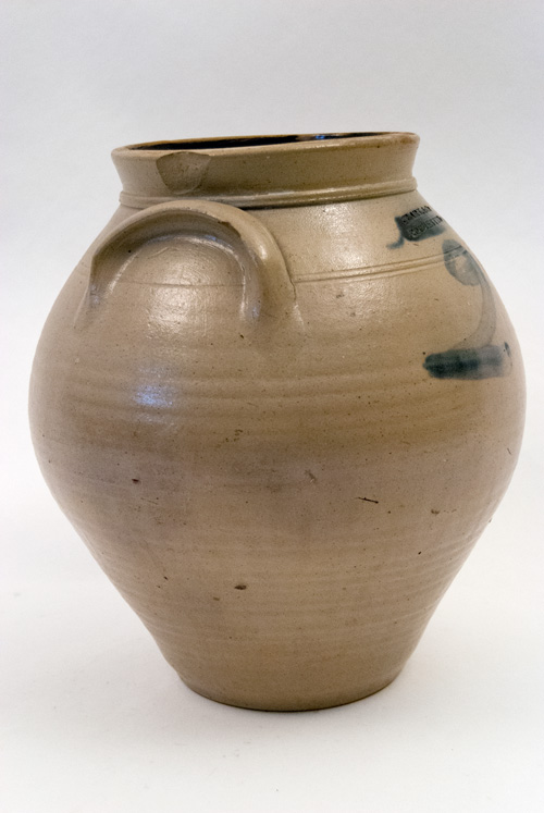 Early 19th Century Stoneware Ovoid Blue Decorated New York Jar Marked Clark Early 19th Century Stoneware Ovoid Blue Decorated New York Jar Marked Clark