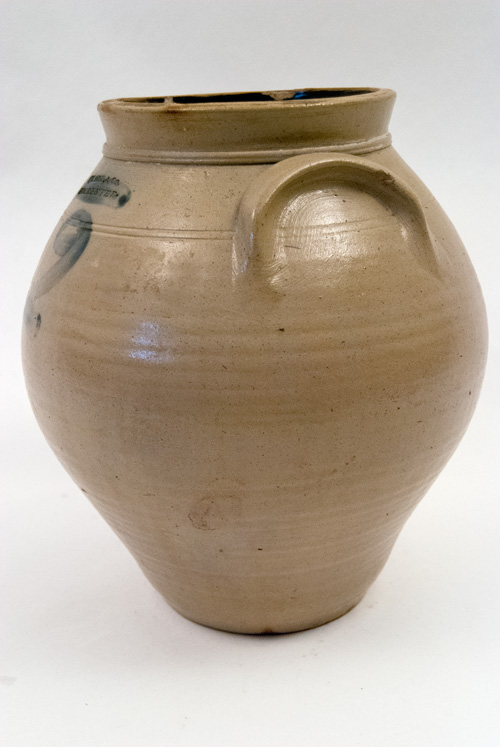 Early 19th Century Stoneware Ovoid Blue Decorated New York Jar Marked Clark Early 19th Century Stoneware Ovoid Blue Decorated New York Jar Marked Clark