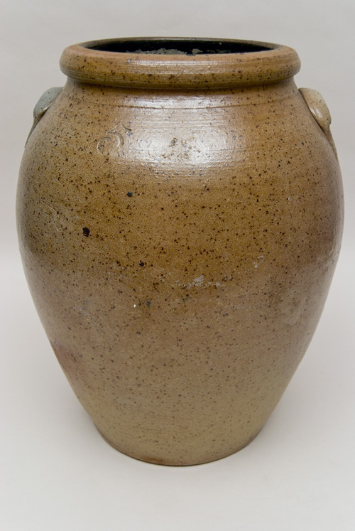 Large Antique American Stoneware Cyclone Decorated Cobalt Freehand Folk Art Storage Jar For Sale Large Antique American Stoneware Cyclone Decorated Cobalt Freehand Folk Art Storage Jar For Sale