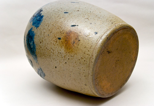 Large Antique American Stoneware Cyclone Decorated Cobalt Freehand Folk Art Storage Jar For Sale Large Antique American Stoneware Cyclone Decorated Cobalt Freehand Folk Art Storage Jar For Sale