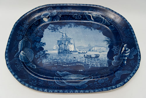 Antique Historical Staffordshire Platter Flow Blue 19th Century Cape Coast Castle on the Gold Coast Africa Antique Historical Staffordshire Platter Flow Blue 19th Century Cape Coast Castle on the Gold Coast Africa