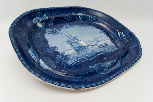 Antique Historical Staffordshire Platter Flow Blue 19th Century Cape Coast Castle on the Gold Coast Africa Antique Historical Staffordshire Platter Flow Blue 19th Century Cape Coast Castle on the Gold Coast Africa