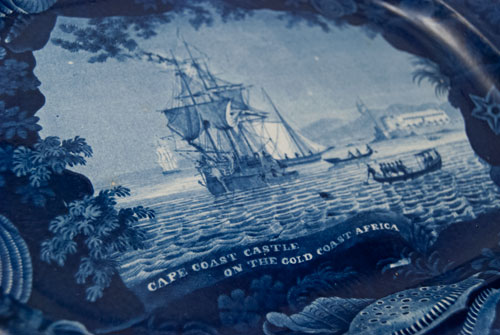 Antique Historical Staffordshire Platter Flow Blue 19th Century Cape Coast Castle on the Gold Coast Africa Antique Historical Staffordshire Platter Flow Blue 19th Century Cape Coast Castle on the Gold Coast Africa