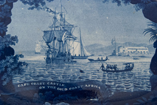 Antique Historical Staffordshire Platter Flow Blue 19th Century Cape Coast Castle on the Gold Coast Africa Antique Historical Staffordshire Platter Flow Blue 19th Century Cape Coast Castle on the Gold Coast Africa