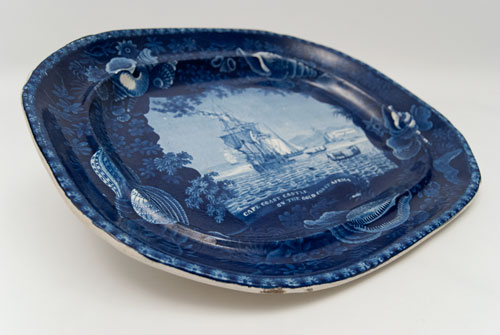Antique Historical Staffordshire Platter Flow Blue 19th Century Cape Coast Castle on the Gold Coast Africa Antique Historical Staffordshire Platter Flow Blue 19th Century Cape Coast Castle on the Gold Coast Africa
