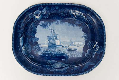Antique Historical Staffordshire Platter Flow Blue 19th Century Cape Coast Castle on the Gold Coast Africa Antique Historical Staffordshire Platter Flow Blue 19th Century Cape Coast Castle on the Gold Coast Africa