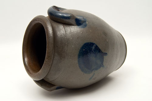 American Antique Stoneware Cobalt Blue Decorated Southern James River Virginia Ovoid One Gallon Storage jar Moon Decoration For Sale American Antique Stoneware Cobalt Blue Decorated Southern James River Virginia Ovoid One Gallon Storage jar Moon Decoration For Sale