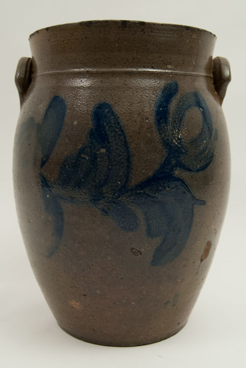Cobalt Blue Decorated Beaver County PA Salt Glaze Stoneware Jar with Freehand Decoration Cobalt Blue Decorated Beaver County PA Salt Glaze Stoneware Jar with Freehand Decoration