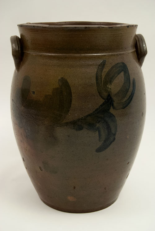 Cobalt Blue Decorated Beaver County PA Salt Glaze Stoneware Jar with Freehand Decoration Cobalt Blue Decorated Beaver County PA Salt Glaze Stoneware Jar with Freehand Decoration