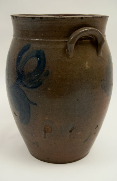 Cobalt Blue Decorated Beaver County PA Salt Glaze Stoneware Jar with Freehand Decoration Cobalt Blue Decorated Beaver County PA Salt Glaze Stoneware Jar with Freehand Decoration