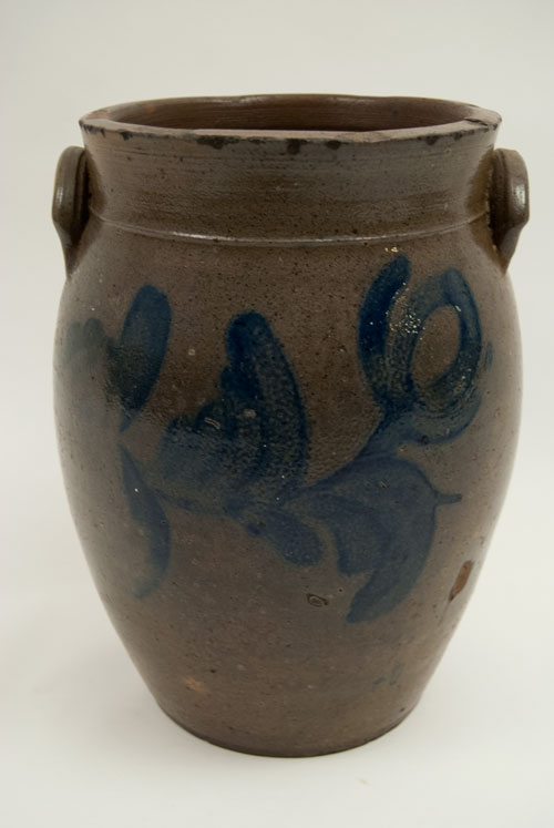 Cobalt Blue Decorated Beaver County PA Salt Glaze Stoneware Jar with Freehand Decoration Cobalt Blue Decorated Beaver County PA Salt Glaze Stoneware Jar with Freehand Decoration