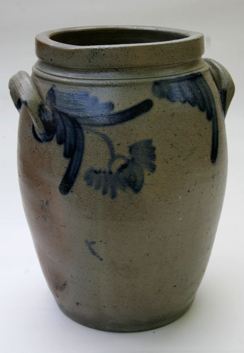 Blue Decorated Two Gallon Semi Ovoid Stoneware Storage Jar, Pennsylvania or Maryland Origin Blue Decorated Two Gallon Semi Ovoid Stoneware Storage Jar, Pennsylvania or Maryland Origin