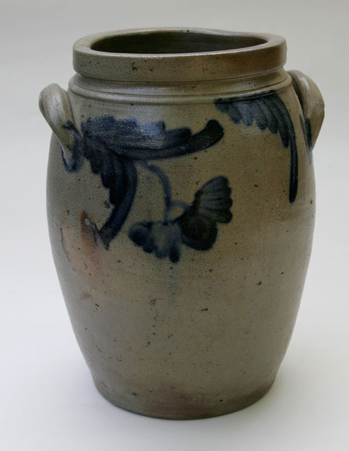 Blue Decorated Two Gallon Semi Ovoid Stoneware Storage Jar, Pennsylvania or Maryland Origin Blue Decorated Two Gallon Semi Ovoid Stoneware Storage Jar, Pennsylvania or Maryland Origin