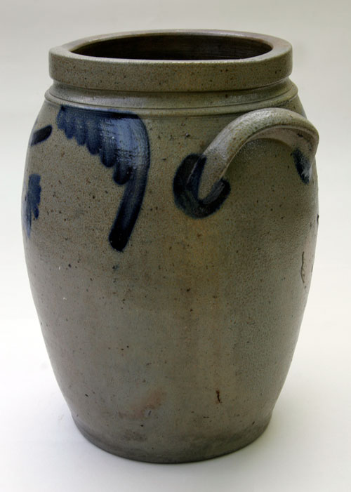 Blue Decorated Two Gallon Semi Ovoid Stoneware Storage Jar, Pennsylvania or Maryland Origin Blue Decorated Two Gallon Semi Ovoid Stoneware Storage Jar, Pennsylvania or Maryland Origin