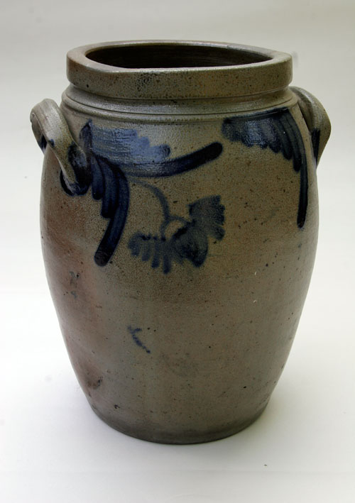Blue Decorated Two Gallon Semi Ovoid Stoneware Storage Jar, Pennsylvania or Maryland Origin Blue Decorated Two Gallon Semi Ovoid Stoneware Storage Jar, Pennsylvania or Maryland Origin