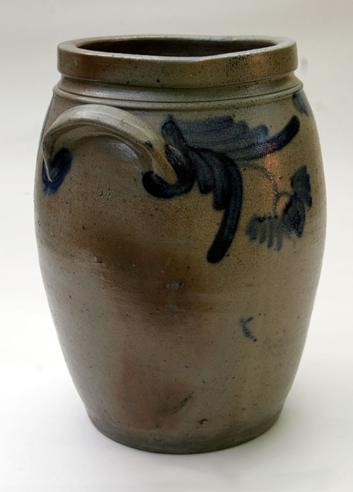 Blue Decorated Two Gallon Semi Ovoid Stoneware Storage Jar, Pennsylvania or Maryland Origin Blue Decorated Two Gallon Semi Ovoid Stoneware Storage Jar, Pennsylvania or Maryland Origin