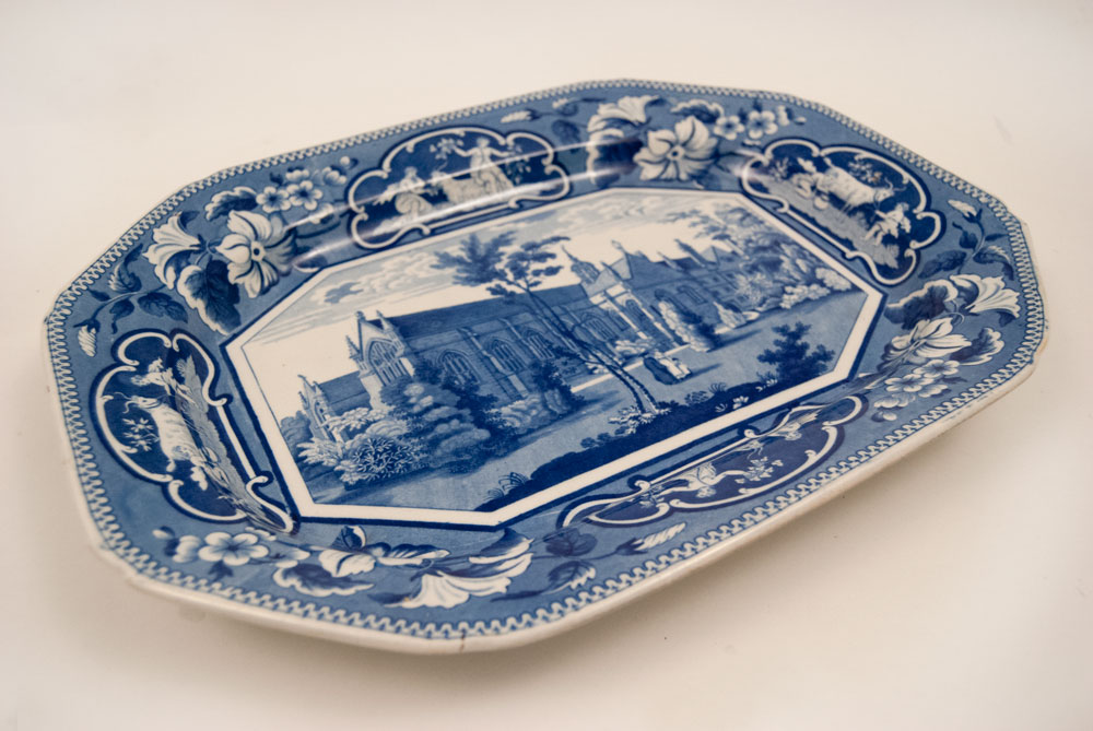 Historical StaffordshirePottery Platter Oxford Views Ridgway Blue and White 19th Century Ceramics