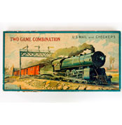 Two Game Combination U.S. Mail and Checkers Milton Bradley Early American Antique Game Train Railroad Board Game For Sale Two Game Combination U.S. Mail and Checkers Milton Bradley Early American Antique Game Train Railroad Board Game For Sale