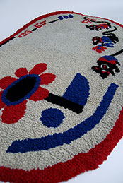 Folk Art, Americana, Red White Blue Antique Hooked Rug, early 20th century Folk Art, Americana, Red White Blue Antique Hooked Rug, early 20th century