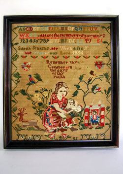 Rare Antique Sampler from Kokomo Indiana 1854 Woolwork Rare Antique Sampler from Kokomo Indiana 1854 Woolwork