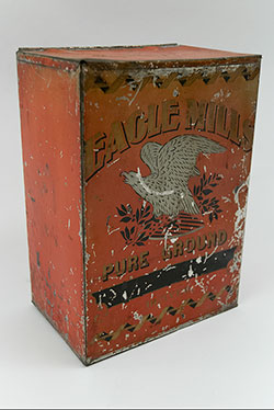 Antique American Advertising Store Display Tin with Eagle in Red, Gold, Black and White from Denver Colorados 1920s Eagle Mills Antique American Advertising Store Display Tin with Eagle in Red, Gold, Black and White from Denver Colorados 1920s Eagle Mills