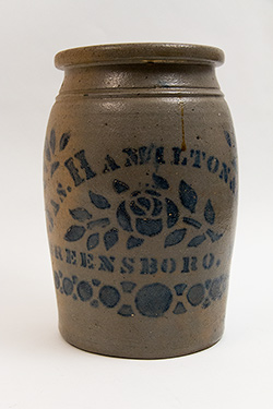 One Gallon Antique American Stoneware Crock James Hamilton and Company Greensboro PA For Sale One Gallon Antique American Stoneware Crock James Hamilton and Company Greensboro PA For Sale