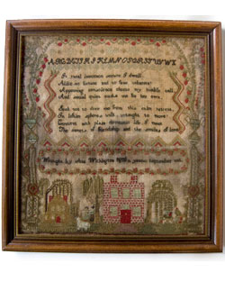 Folk Art Sampler 19th Century Early Massachusetts Antique House Sampler Boston Provenance Folk Art Sampler 19th Century Early Massachusetts Antique House Sampler Boston Provenance