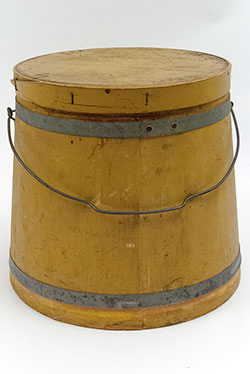 Antique Chrome Yellow Painted Wooden Bucket with Bail Handle 19th 20th Century