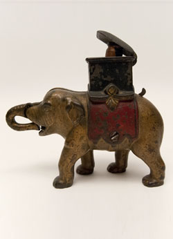 Elephant Howdah Man Pops Out Mechanical Bank Elephant Howdah Man Pops Out Mechanical Bank