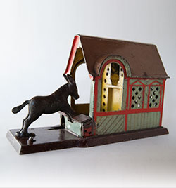 Mule Entering Barn Cast Iron Mechanical Bank For Sale Mule Entering Barn Cast Iron Mechanical Bank For Sale